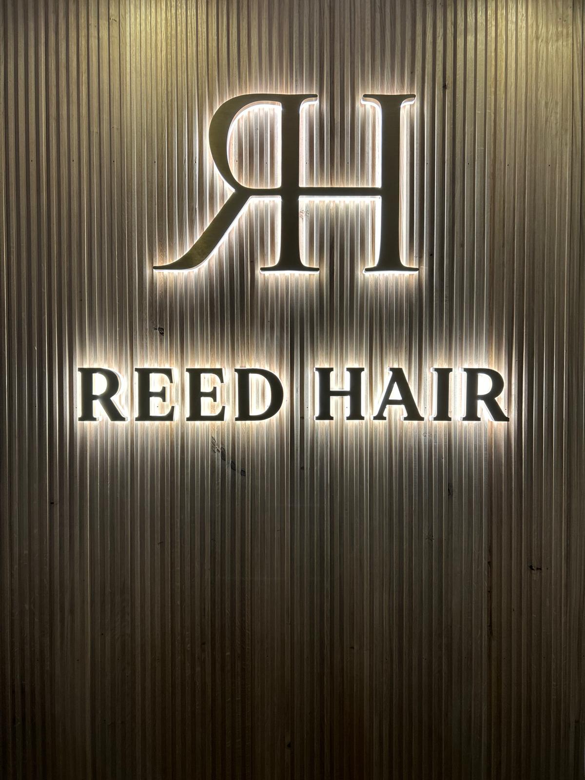 Custom Backlit Brushed Gold Signage for Reed Hair
