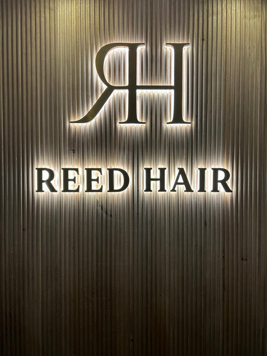 Custom Backlit Brushed Gold Signage for Reed Hair